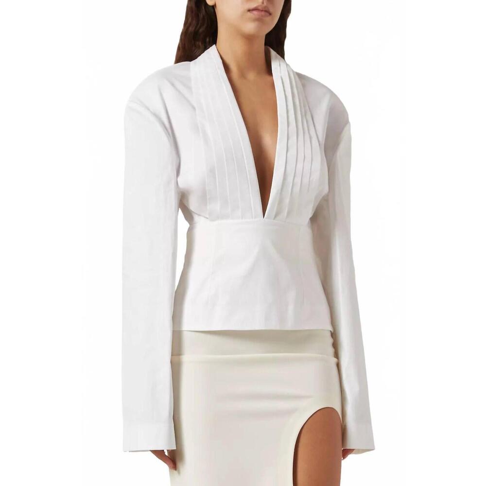 NEW A.W.A.K.E. MODE cummerbund collar tuxedo top in white